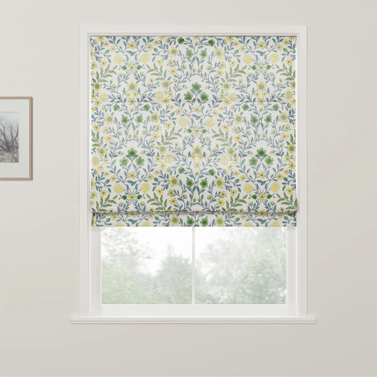 Holly Botanical Boho No-Drill Flat Fold Roman Blind Cordless