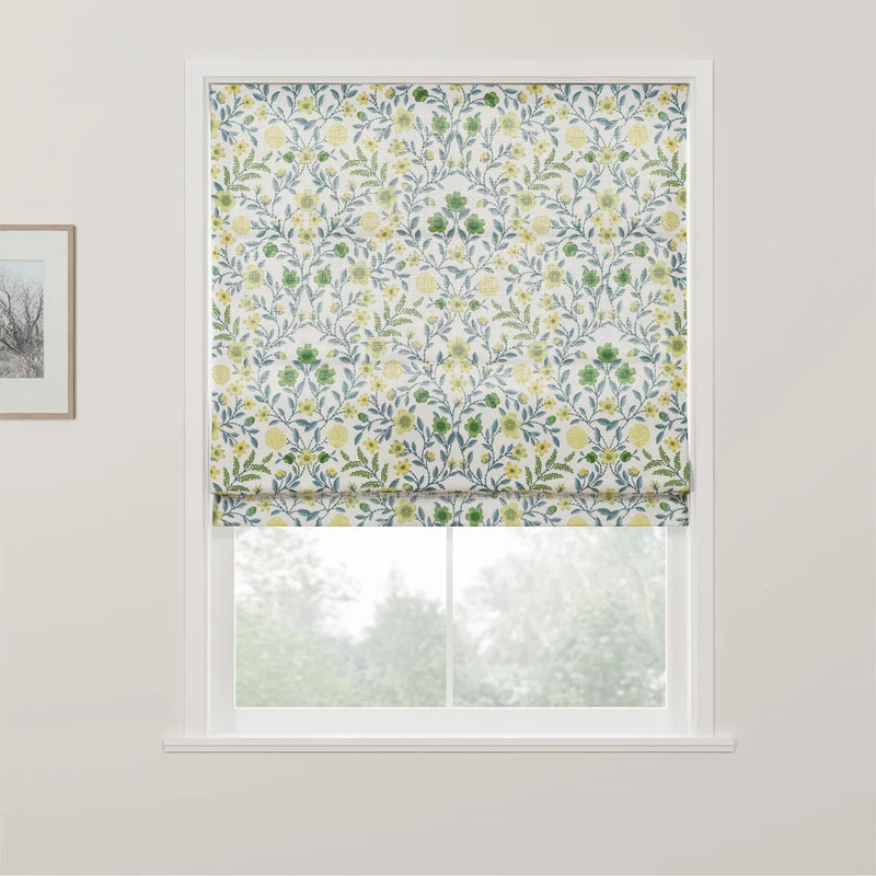 Holly Botanical Boho No-Drill Flat Fold Roman Blind Cordless