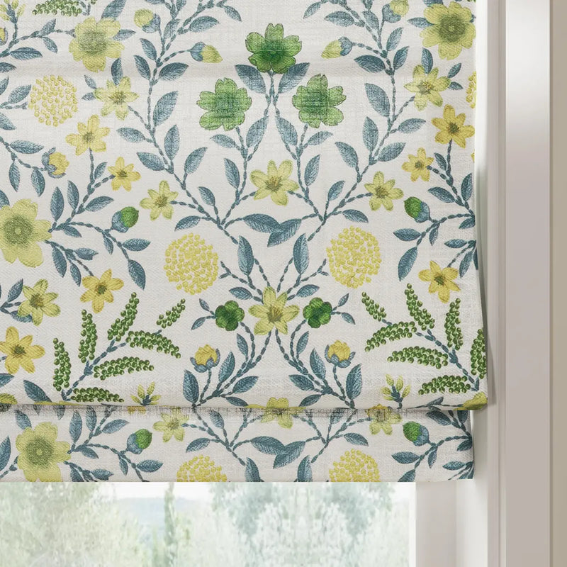 Holly Botanical Boho No-Drill Flat Fold Roman Blind Cordless