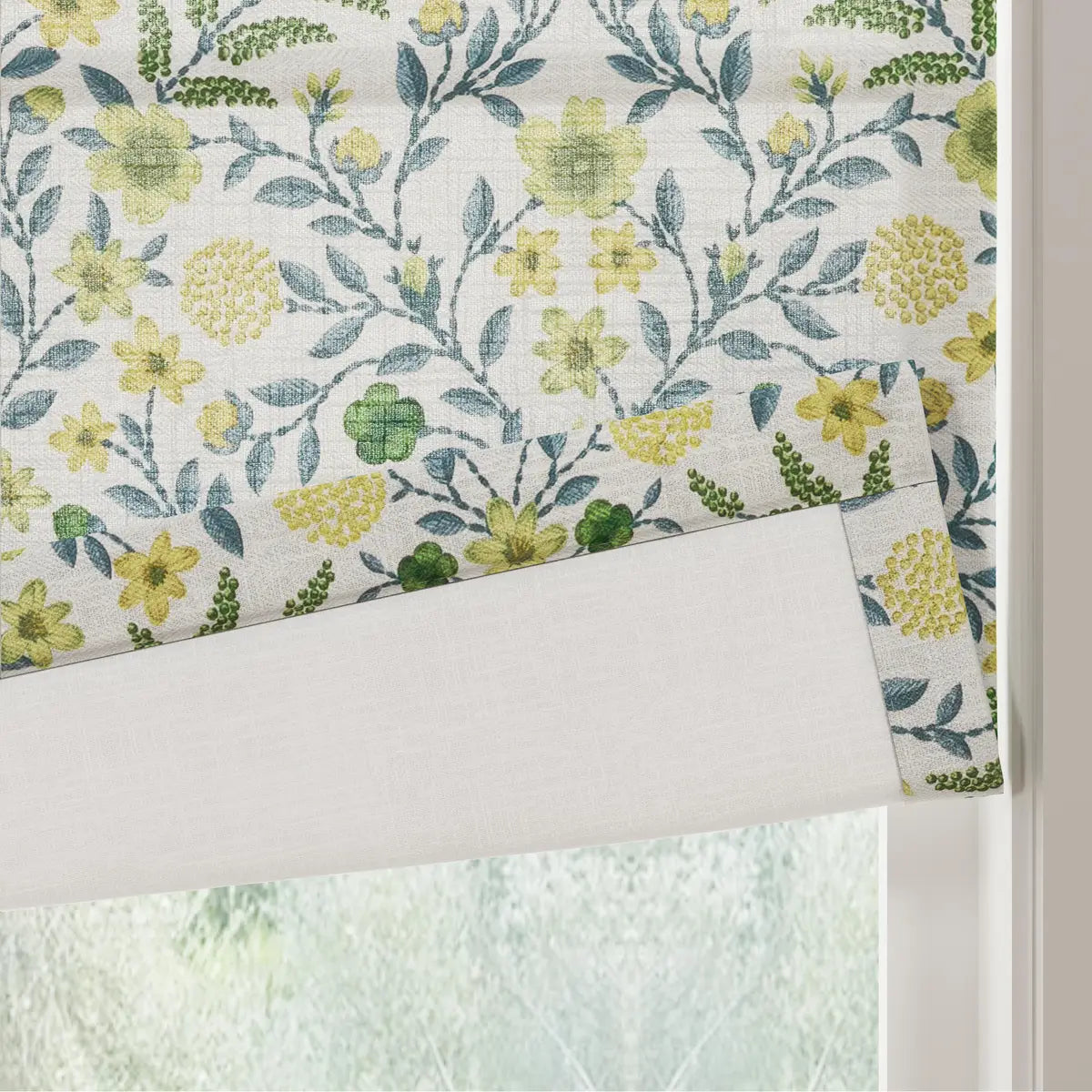 Holly Botanical Boho No-Drill Flat Fold Roman Blind Cordless