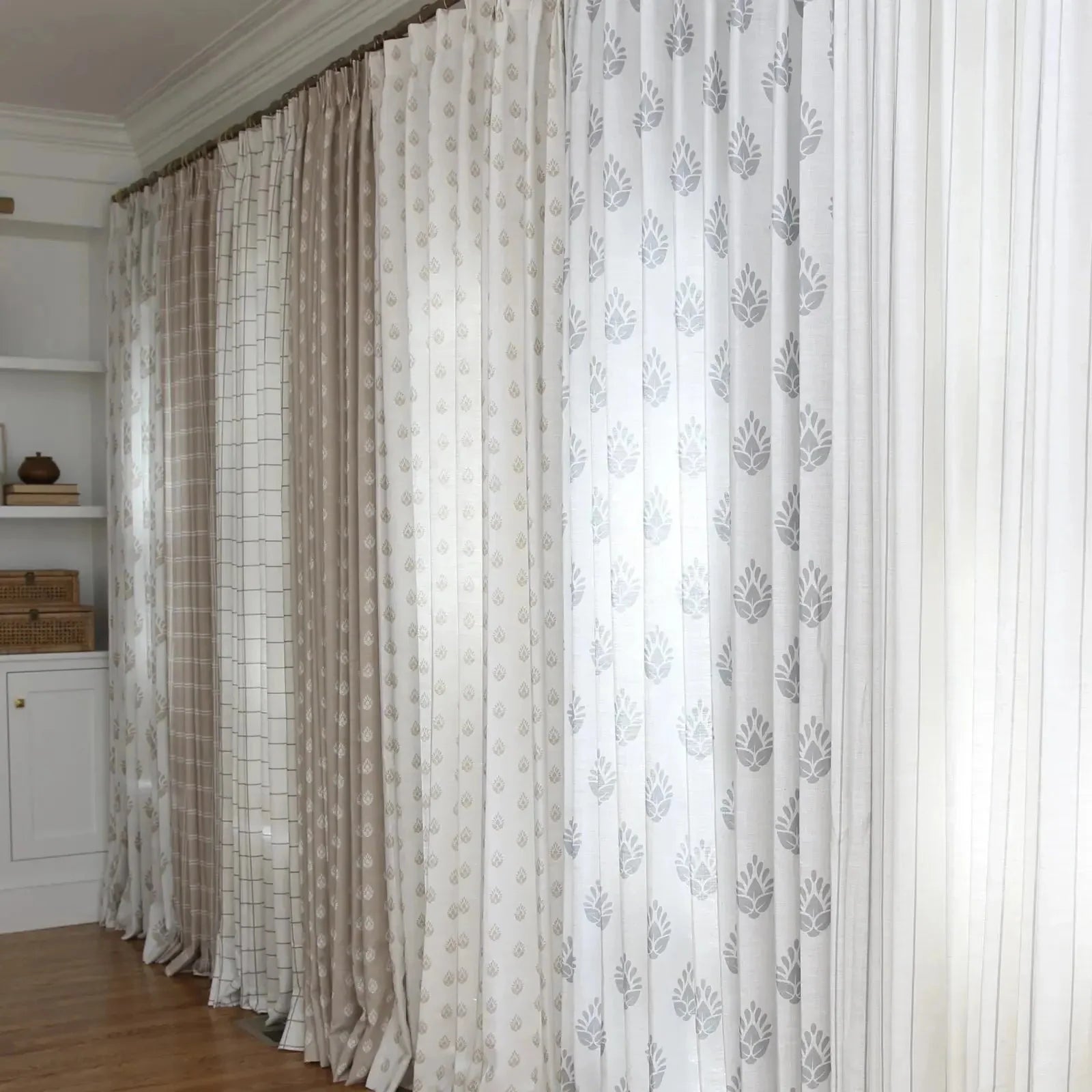 Stefana Silber Print Linen Blend Curtain Drapery Pleated TWOPAGES