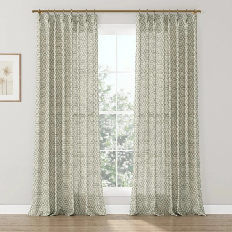 Rebecca Hughes Vintage Print Cotton Drapery Pleated-?-TWOPAGES CURTAINS