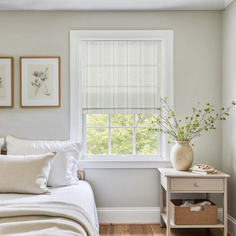 Holly Botanical Boho No-Drill Flat Fold Roman Blind Cordless