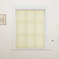 Light cream and sheer striped zebra Blinds in a white-framed window of an interior room, with a small framed botanical print on the left wall and a white wall-mounted remote control on the right