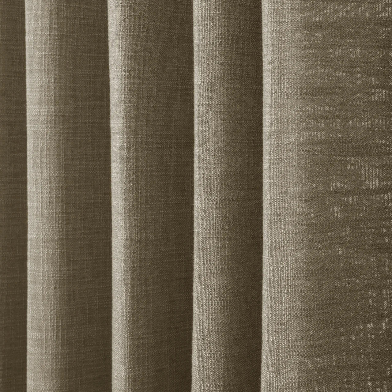 Taupe Grey Liz Linen Pleated Curtains dense linen weave shown in deep vertical folds