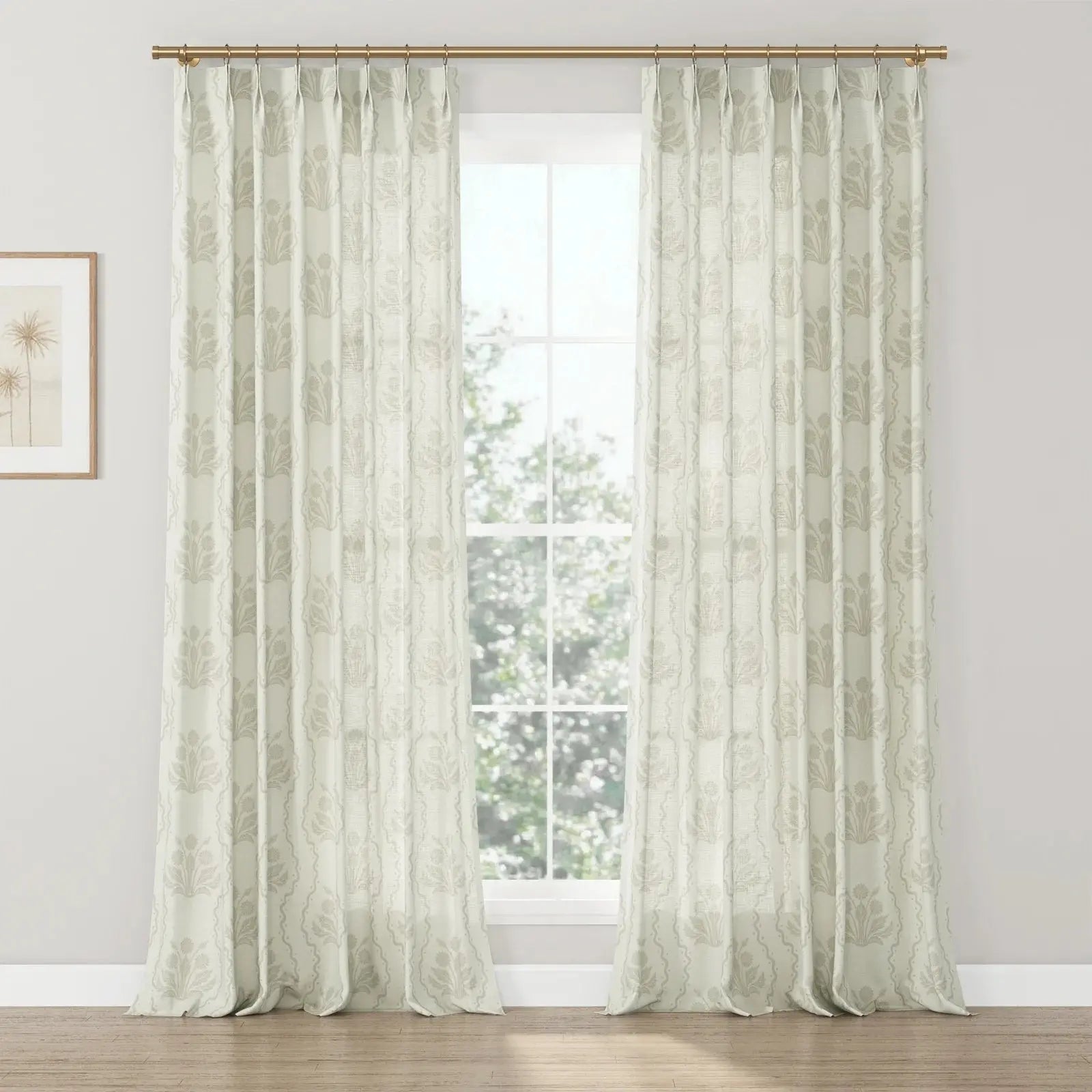 Leah Nicole Garden Botanical Cotton Print Drapery Pleated- -TWOPAGES