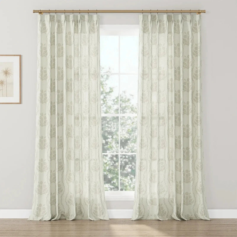 Leah Nicole Garden Botanical Cotton Print Drapery Pleated- -TWOPAGES