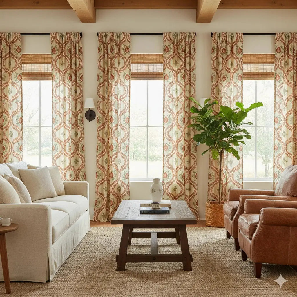Sabrina Ramkhelawan Canyon Grove Cotton Print Drapery Pleated-?-TWOPAGES CURTAINS