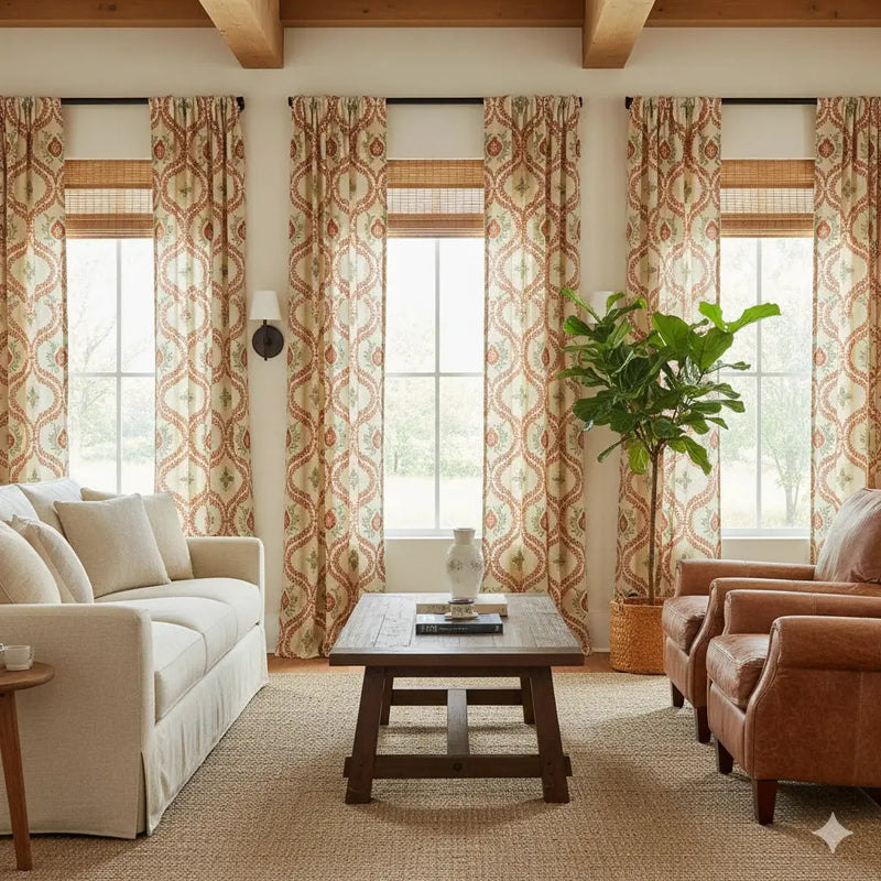 Sabrina Ramkhelawan Canyon Grove Cotton Print Drapery Pleated-?-TWOPAGES CURTAINS