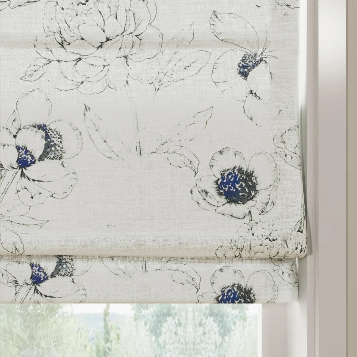 Holly Botanical Boho No-Drill Flat Fold Roman Blind Cordless