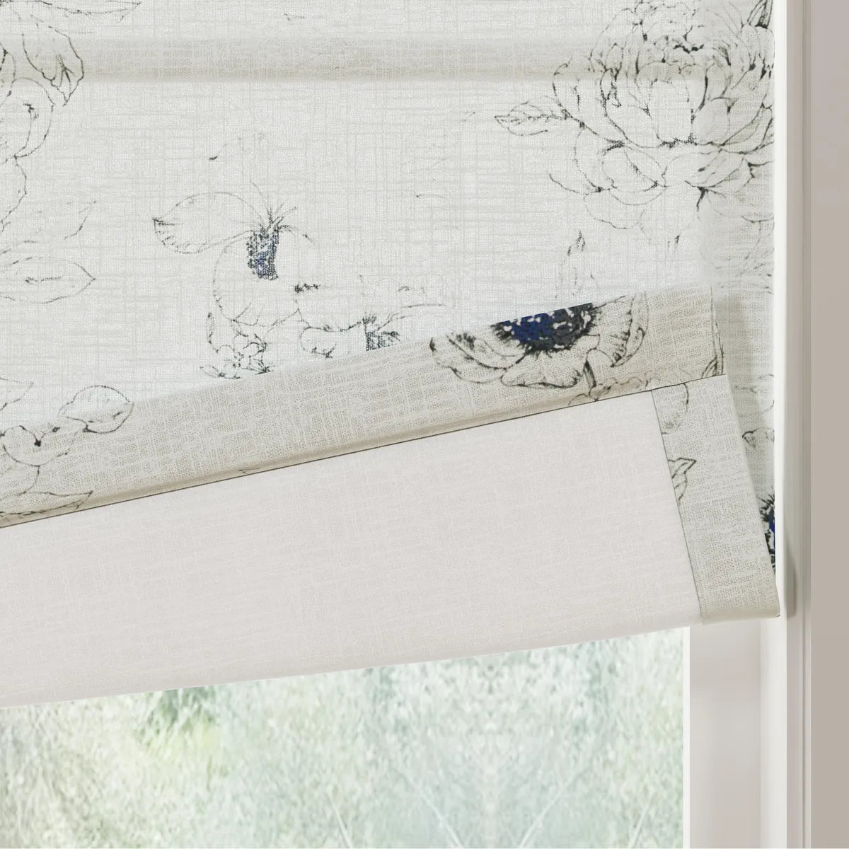 Holly Botanical Boho No-Drill Flat Fold Roman Blind Cordless