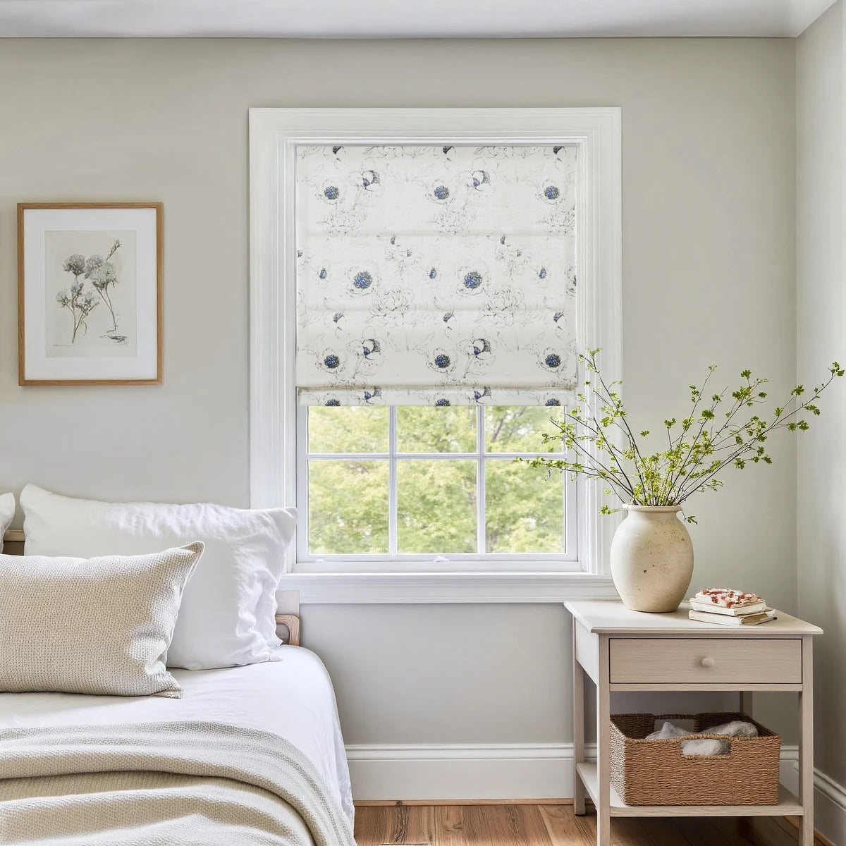Holly Botanical Boho No-Drill Flat Fold Roman Blind Cordless