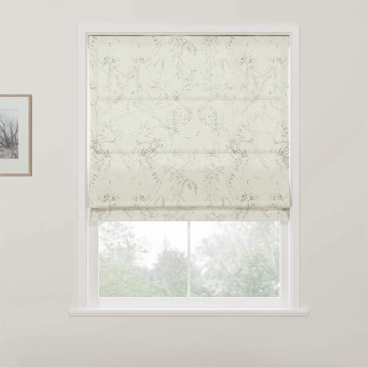 Holly Botanical Boho No-Drill Flat Fold Roman Blind Cordless