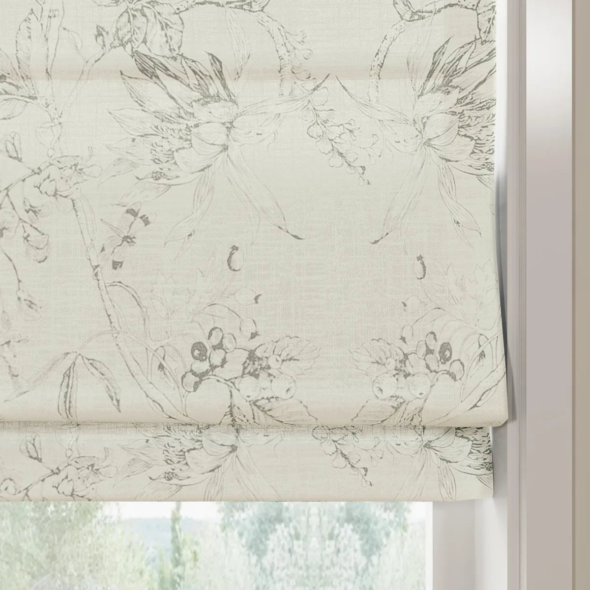 Holly Botanical Boho No-Drill Flat Fold Roman Blind Cordless