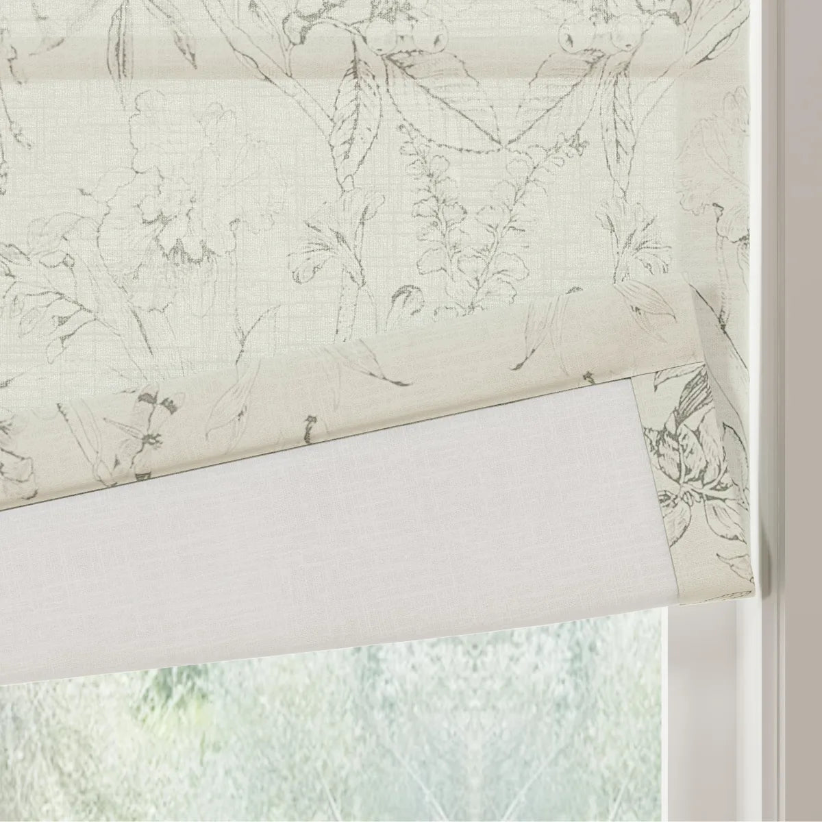 Holly Botanical Boho No-Drill Flat Fold Roman Blind Cordless