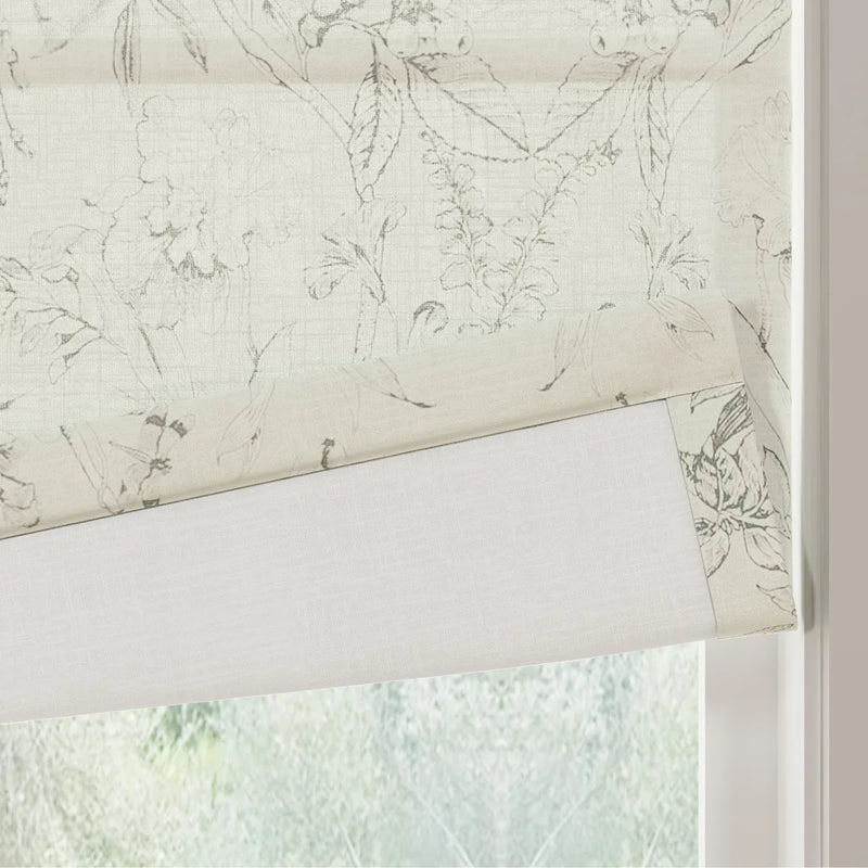 Holly Botanical Boho No-Drill Flat Fold Roman Blind Cordless