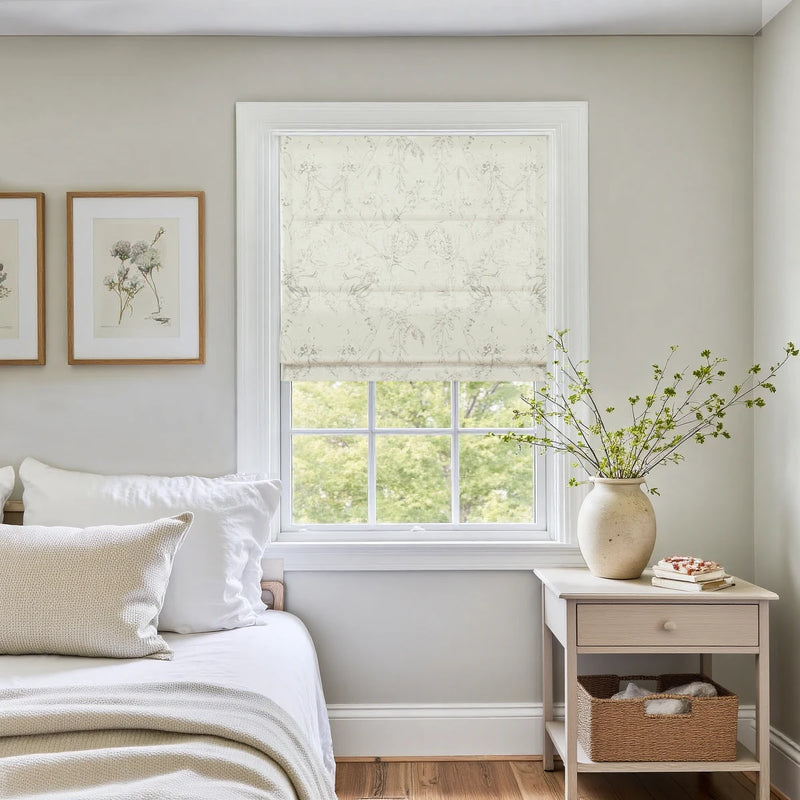 Holly Botanical Boho No-Drill Flat Fold Roman Blind Cordless