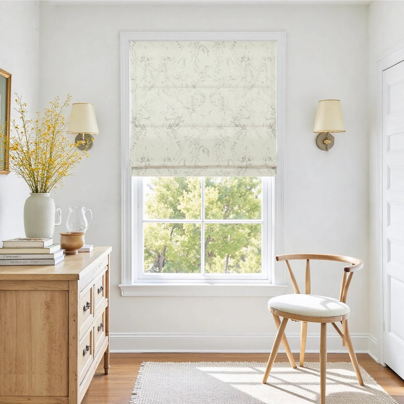 Holly Botanical Boho No-Drill Flat Fold Roman Blind Cordless