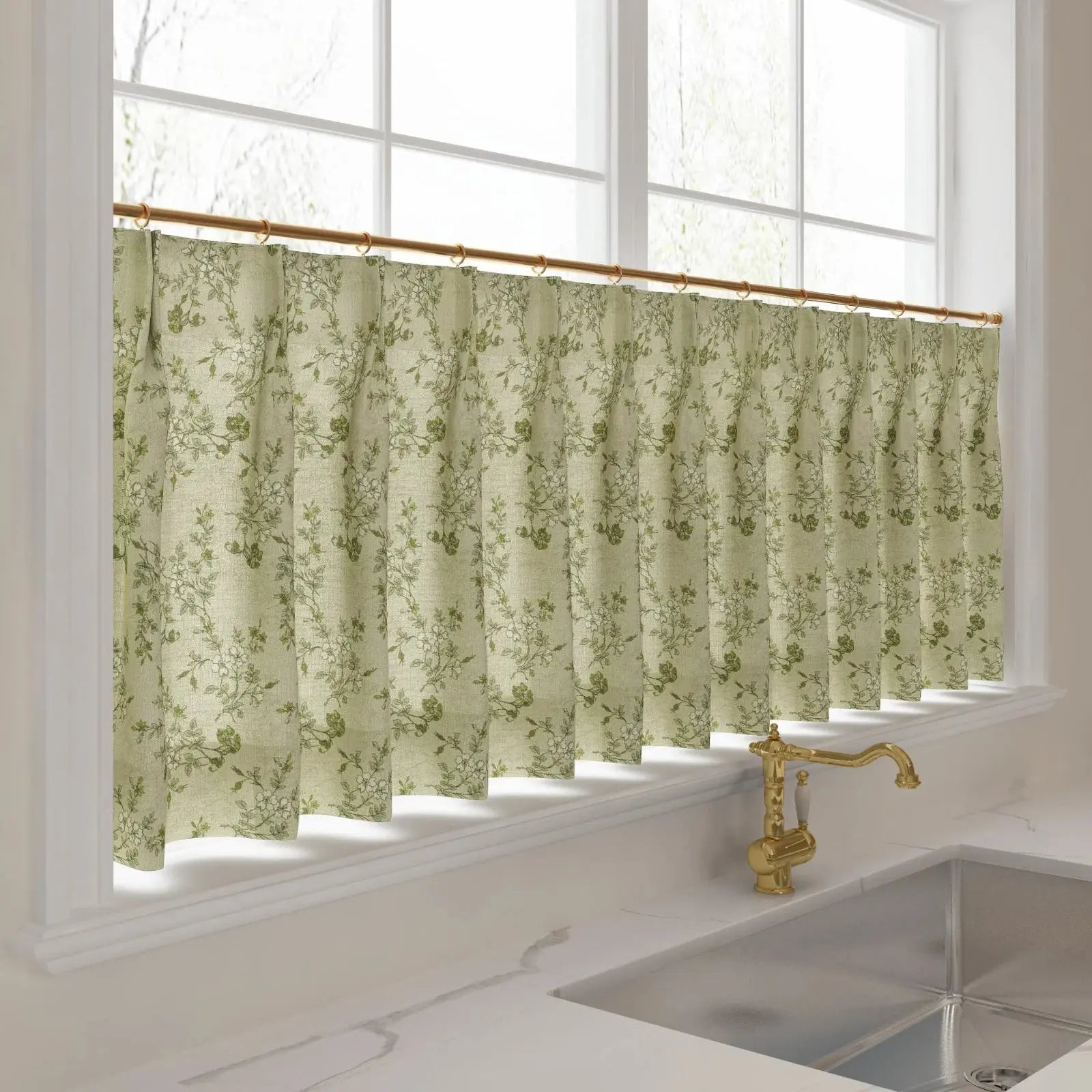 Sara Le Print Linen Pleated Cafe Curtains?-TWOPAGES