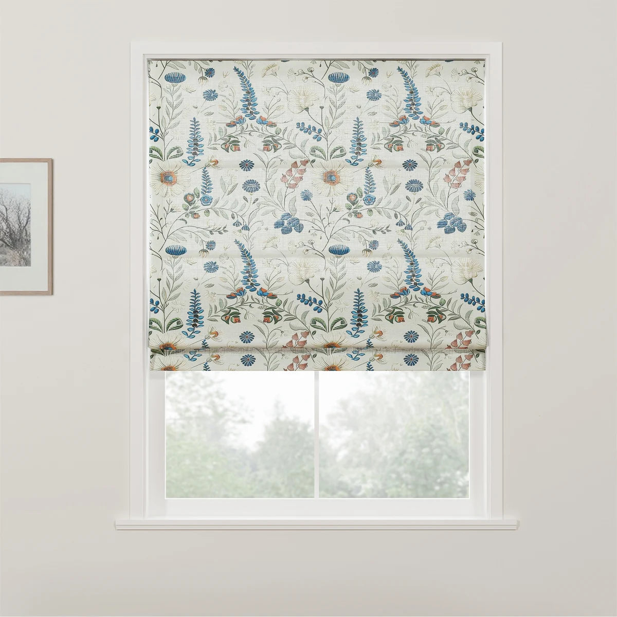 Holly Botanical Boho No-Drill Flat Fold Roman Blind Cordless