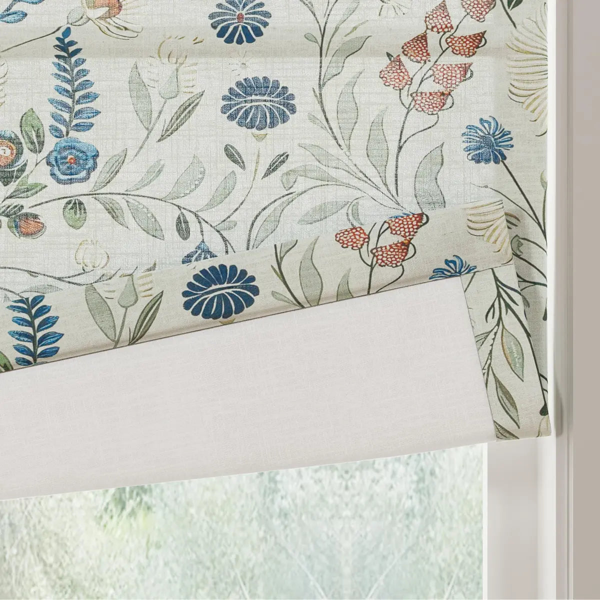 Holly Botanical Boho No-Drill Flat Fold Roman Blind Cordless