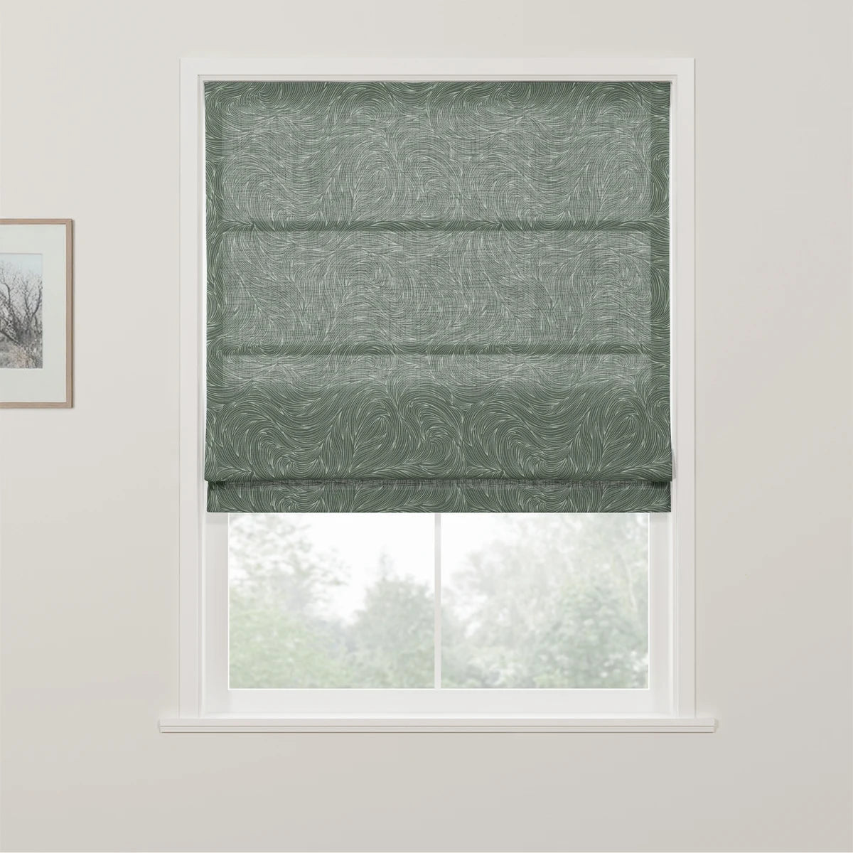 Holly Botanical Boho No-Drill Flat Fold Roman Blind Cordless