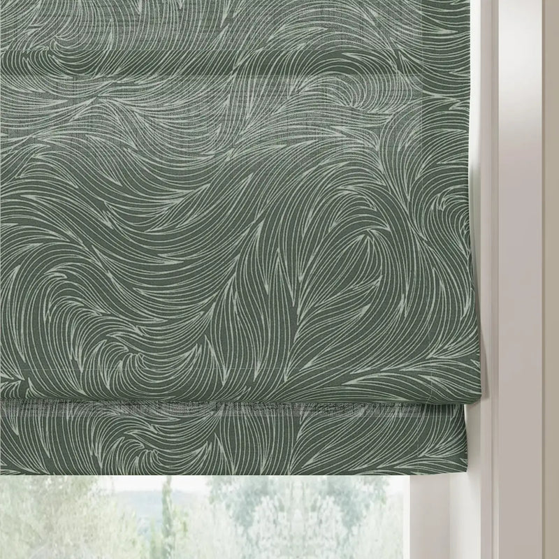 Holly Botanical Boho No-Drill Flat Fold Roman Blind Cordless