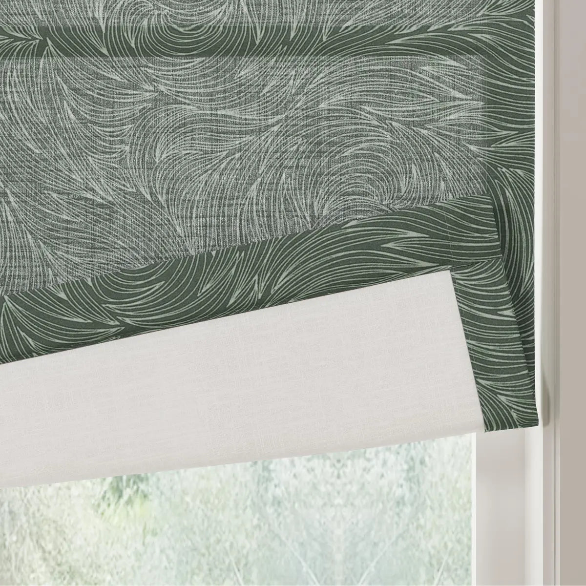 Holly Botanical Boho No-Drill Flat Fold Roman Blind Cordless
