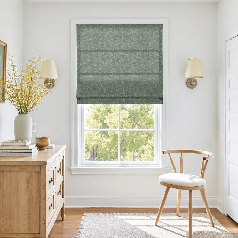 Holly Botanical Boho No-Drill Flat Fold Roman Blind Cordless
