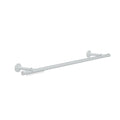 Minimalist white double-track curtain pole system featuring integrated gliders and sleek circular wall mounts