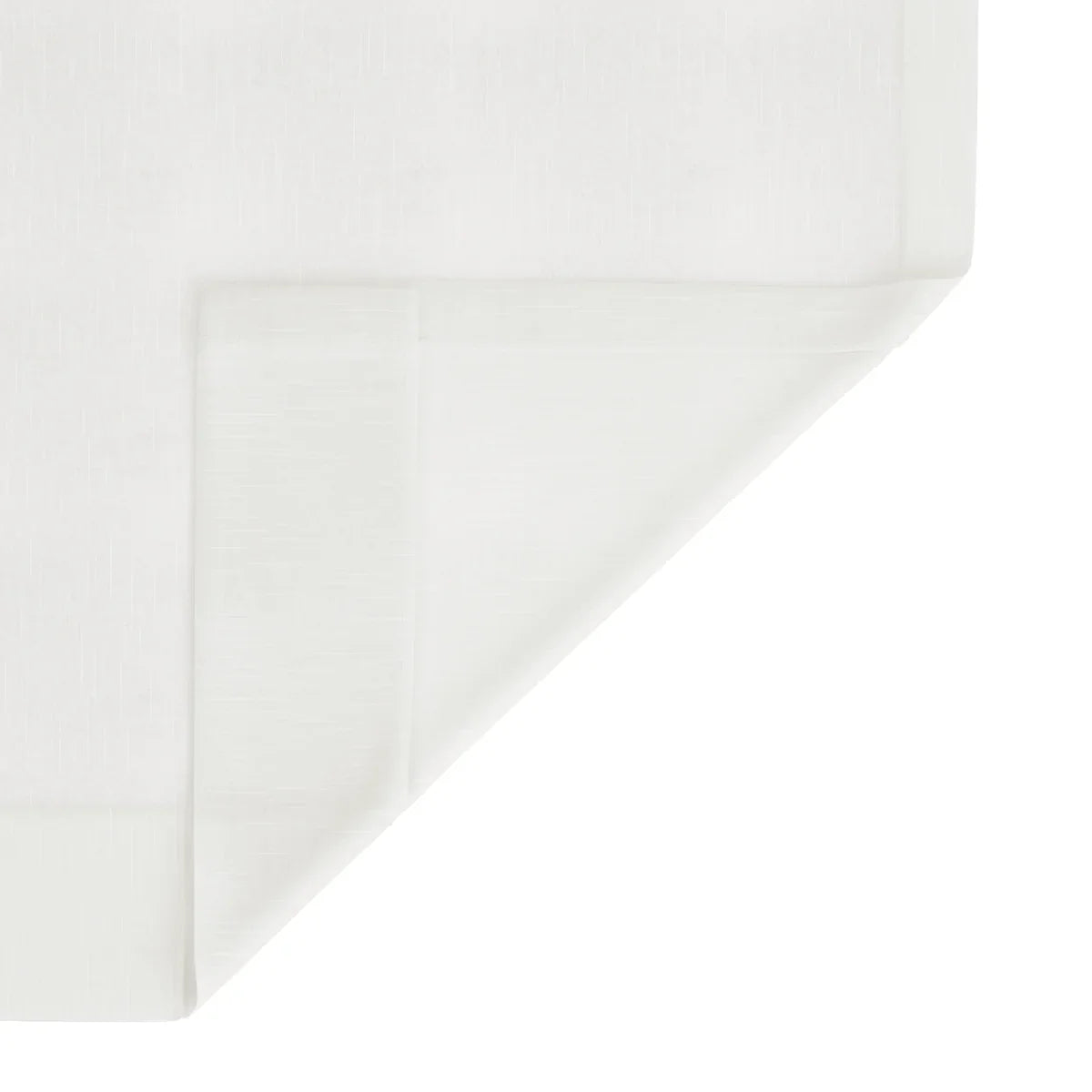 Fine woven white fabric featuring a subtle grid pattern with a neat triangular fold in the bottom right