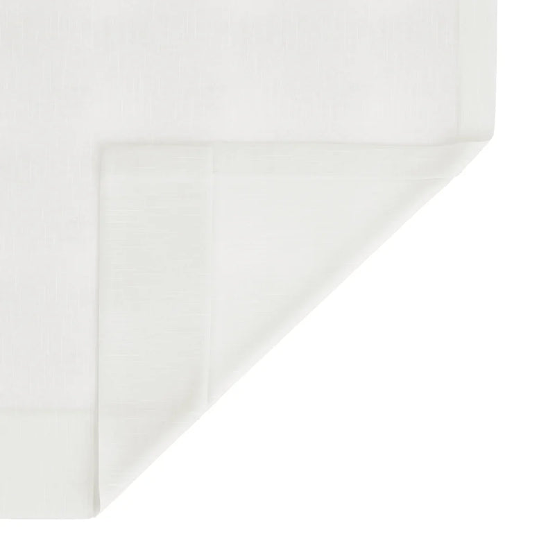 Fine woven white fabric featuring a subtle grid pattern with a neat triangular fold in the bottom right