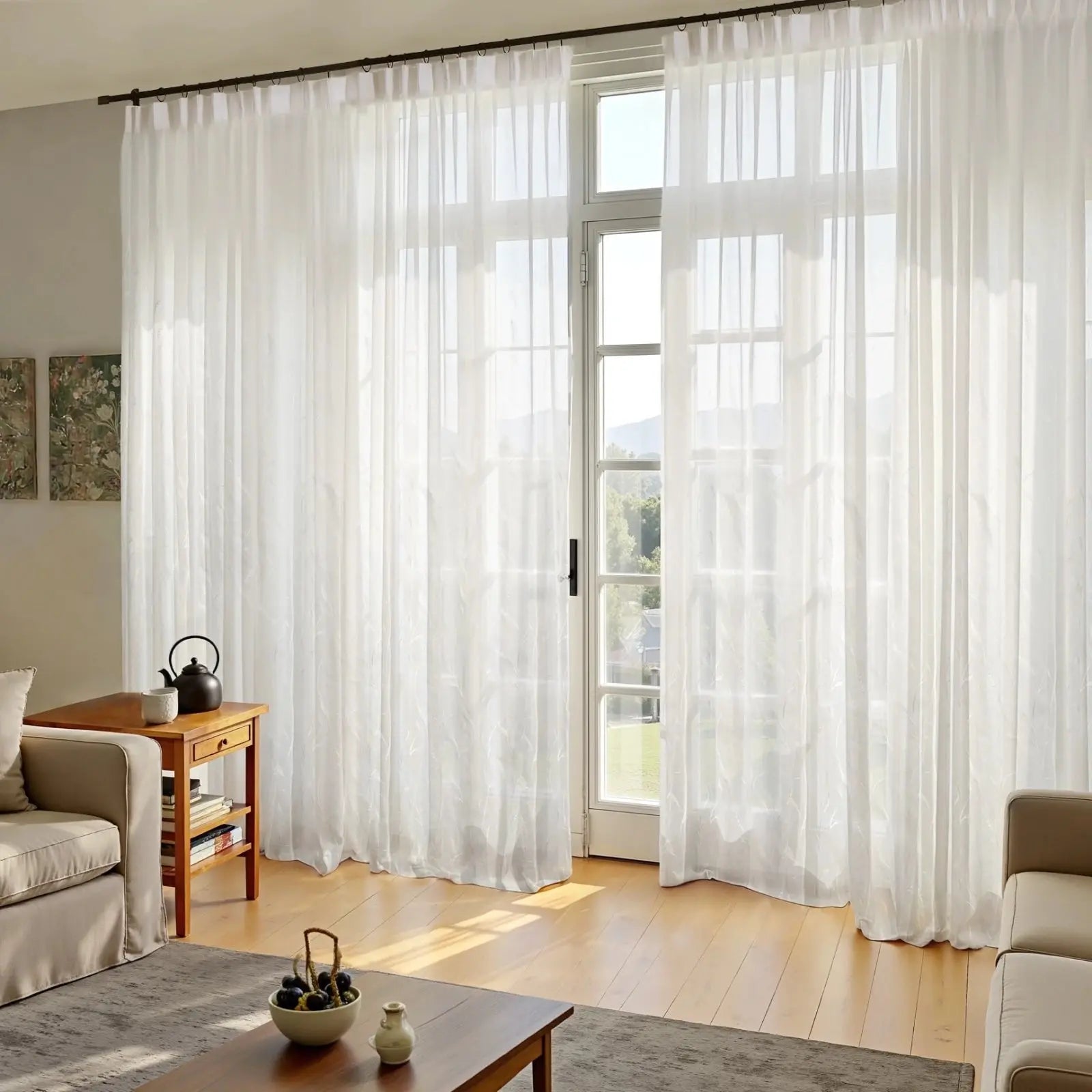 Florida Embossed White Semi Sheer Curtain Pleated?-TWOPAGES