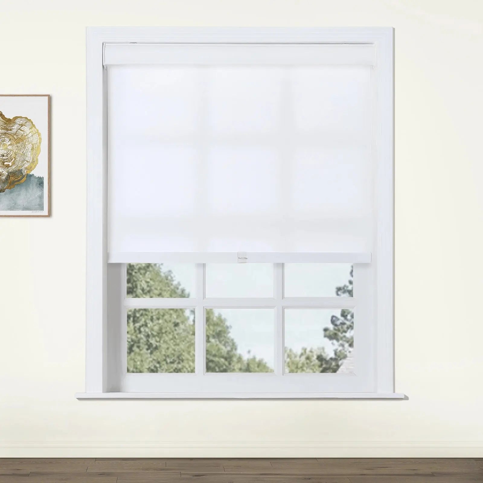 Alvin Motorized Sheer Room Darkening Roller Blind-?White M110-1-TWOPAGES