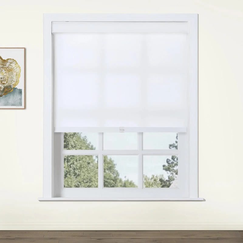 Alvin Motorized Sheer Room Darkening Roller Blind-?White M110-1-TWOPAGES