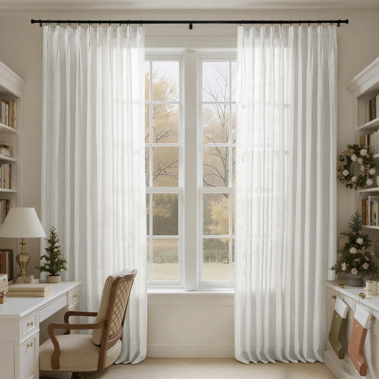 Joy 100% European Flax Linen Sheer Curtain Pleated-?-TWOPAGES