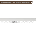 White manually adjustable curtain track with sliding curtain rings designed to bend for corners or align straight