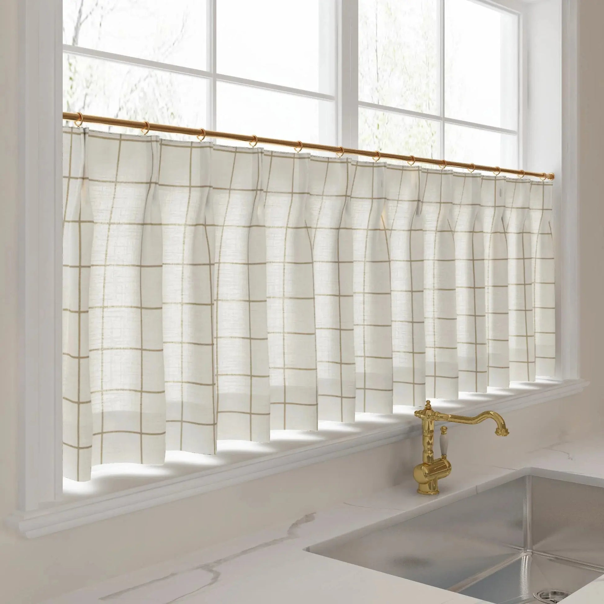 Stefana Silber Print Linen Pleated Cafe Curtains-?-TWOPAGES
