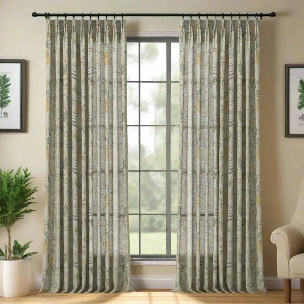 Holly Floral Pattern Boho Style Curtain Pleated?-TWOPAGES