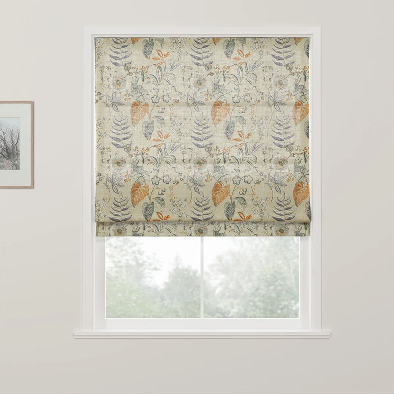 Holly Botanical Boho No-Drill Flat Fold Roman Blind Cordless