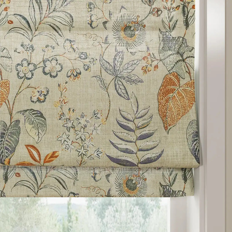 Holly Botanical Boho No-Drill Flat Fold Roman Blind Cordless