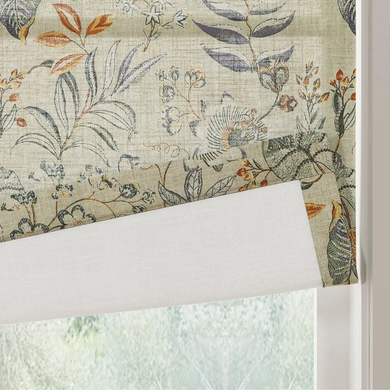 Holly Botanical Boho No-Drill Flat Fold Roman Blind Cordless
