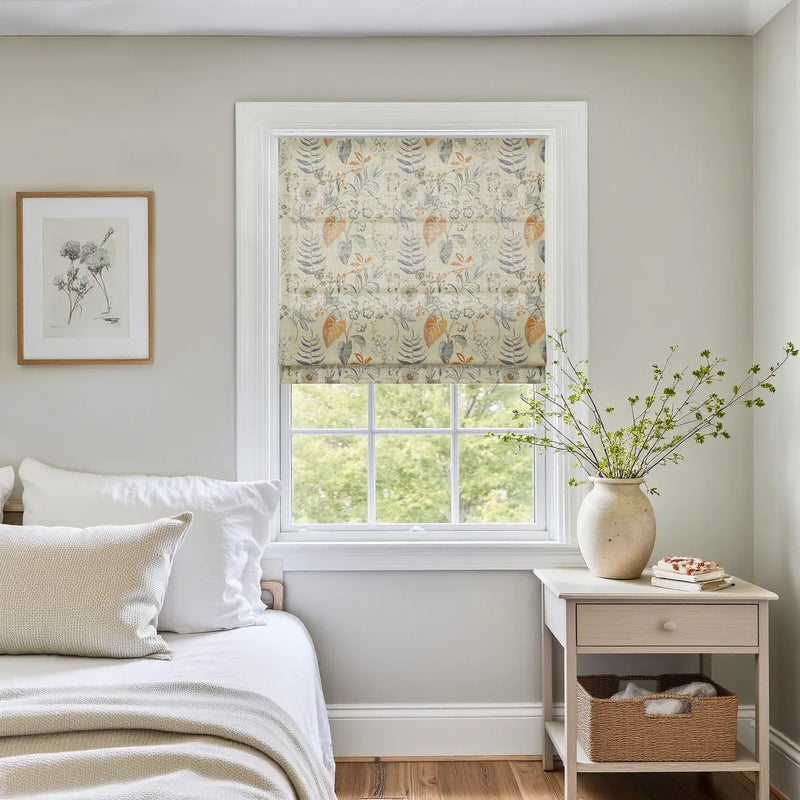 Holly Botanical Boho No-Drill Flat Fold Roman Blind Cordless